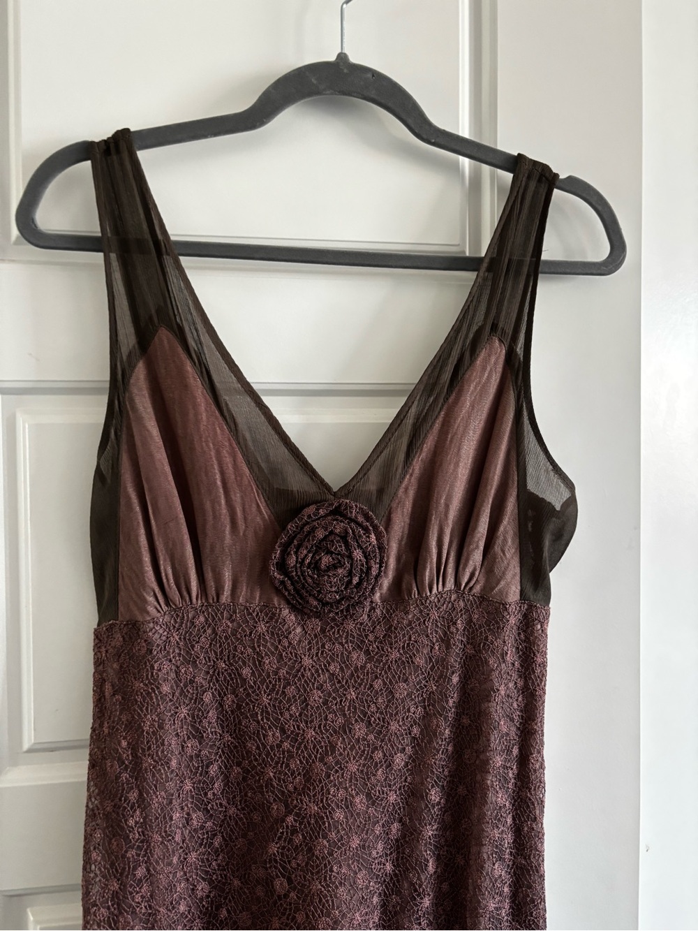 Vintage Annah S Lace Silk Cotton Midi Dress Mauve Mushroom Rosette S - Picture 6 of 9